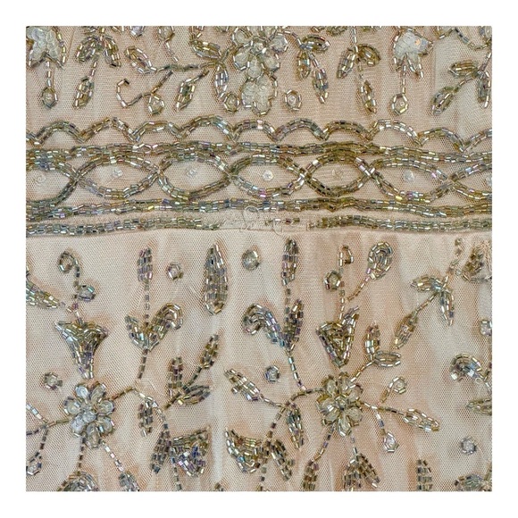 Mac Duggal Floral Beaded Long Sleeve Sheath Dress in Porcelain - Picture 4 of 10